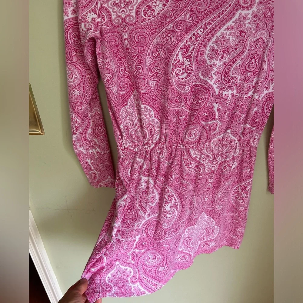Ralph Lauren 12/14 drop waist dress in pink/white paisley print. Long sleeve